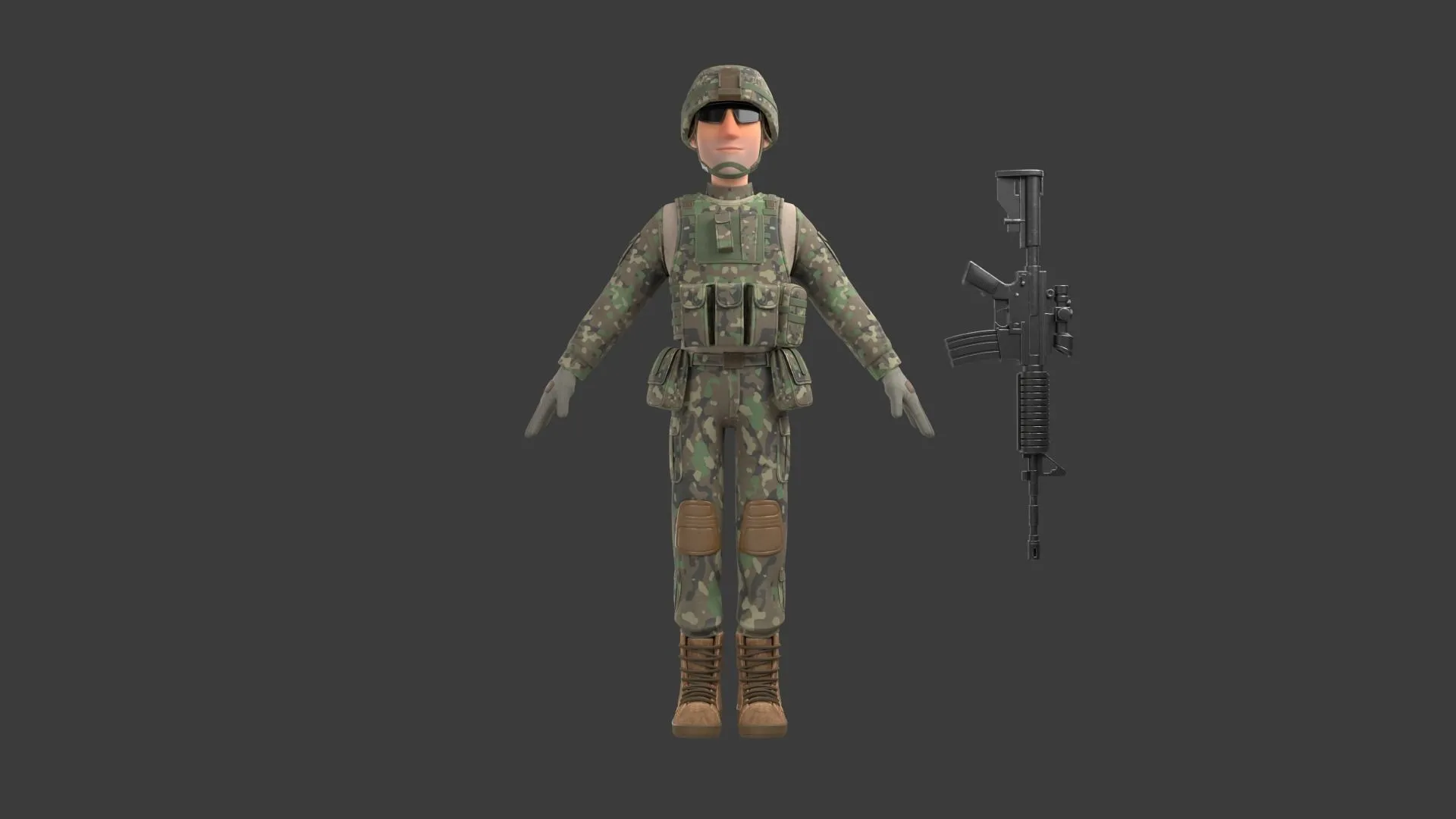 26 pre-made poses for Cartoon Soldier Male Army Character